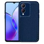 Knotyy Stich Rubberised Back Cover for Vivo Y17s | Inner Velvet Fabric Lining | Matte Silicone Flexible |Raised Bumps for Camera & Screen Protection Back Case Cover - Blue