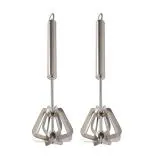 Chefkit Stainless Steel Mathani, Hand Mixi Power Free | Mathani for Saag, Dal, Eggs, Ghotni, Egg Beater | Whisk Combo Pack of 2