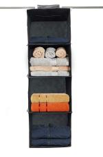 Kuber Industries Non Woven Hanging 4 Shelves Foldable Closet Cloth Organizer (Black)