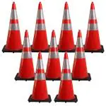 LADWA Superior Road Traffic Cone, 2.8 kg Pack of 9 cones 750mm, with 9 mtr chain + 9 hooks, (Safety Cone, Traffic Safety Cone, Road Safety Cone with Reflective Strips Collar)