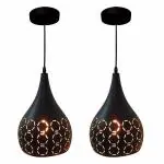 DesiDiya Metal Cutted 2 Light Cluster Hanging Light Ceiling Pendant Lights for Home Decoration Living Room | Hall | Balcony | Restaurant Bar Lighting (Bulb not Included - Black)