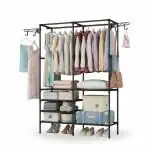 House of Quirk Wardrobe with 4 Hangers and 4-Tier Lower Storage Shelf (Black)