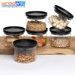 Netrowel Airtight Kitchen Containers / Plastic Containers / Canisters / Combo / Kitchen Storage Containers / Storage Box / Set For Grocery And For Other Storage / Container (500 Ml) (Pack Of 6, Black)