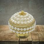 Real Craft Gold and White Moti Dani Decorative Showpiece Brass Sindoor Box (7 cm)