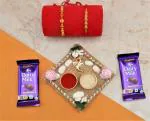 SurpriseForU Set Of 2 Rakhi With 2 Pieces Cadbury Dairy Milk Chocolates & Kankavati | Rakhi Chocolate Gift For Brother With Pooja Thali | 026