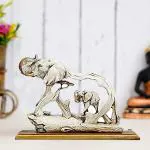 HEAVENBIRDS Polyresin Elephant with Baby Showpiece on Wooden Base/ Elephant Animal Figurines Decorative Showpiece for Home Decor& Living Room Decor