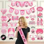 Zyozique Bridal Shower & Bachelorette Party Decorations Set - Bride To Be Banner With Photo Booth Props & Sash (Pack Of 28) Pink Photo Booth Prop