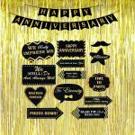 Festiko 15Pcs Happy Anniversary Wedding Combo Decoration (13Pcs Photo Booth Props, 1 Set Happy Anniversary Photo Banner, 1Pcs 3Ftx6Ft Golden Foil Curtains)