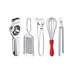 DreamBasket Stainless Steel Lemon Squeezer & Cheese Grater & Pakkad & Whisk & Chimta for Kitchen