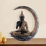 LETS CATCH UPP Samadhi Buddha Sitting On Chand | Modern Room Decor Showpiece Figurine | Handcrafted Home Decoration | Ideal Gift | 10.5 Inch (Black)