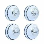 BOXCO Power Hand Stiched Four Piece Cricket Leather Ball for T20, One Day and Test Matches (White) (Pack of 4)