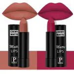 PERPAA Creamy Matte Lipstick Combo Set Of 2 Bright Long Stay Intense Color 3.5gm Each|Caramel,Ruby Magenta