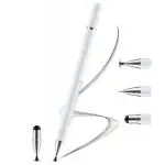 IACCESSORIES 3-in-1 Universal Capacitive Stylus with Silicone Disc Tip, Silicone Round Tip and Writing Pen - Sturdy Metal Construction - White