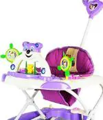 Panda Purple And White Plastic Adjustable Non Battery Operated Rocker N Walker Musical Ride On With Handle Cart