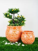 Justoriginals Orange Ceramic Flower Pot (Pack of 2)