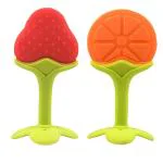 Enorme Silicone Fruit Shape 2 Piece Of Teething Soft Sensory Teether / Pacifier For Baby ( Strawberry & Orange )