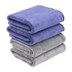 PatPug Ultra Soft Microfiber Coral Towel for Bath| 140x70 cm| Large Bath Towel| 2 Hand Towels & 2 Bath Towels| Highly Absorbent, Quick Drying| Towel for Men, Women & Kids (Royal Blue and Grey)