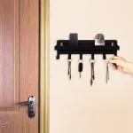 Felicia Decors Metal Key Holder with small Tray for Wall | classic and durable Hook Stand Key Organizer for Home Decor and Office Decor | Easy to hang (6 Hooks, Black)