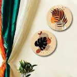 SAF Round Shape Abstract Tropical Leaves MDF Wall Painting for Living Room 12X12 inch PRE-LRB36-L2