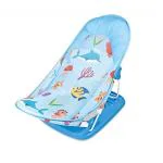Safe-O-Kid Fish Print Baby Bather for Baby 0-12 Months, New Born Baby Bath Chair, Position Adjustable, Washable Soft Mesh, Large Seat - Blue