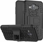 Accessories Kart Samsung J7 Duo Black Plastic, Polycarbonate Shockproof Kickstand Back Case Cover