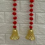 Playful Stitches wall /Door Hanging | Decorative items for home | Home entrance decor items | Door hanging items | Temple Decoration - (Pom Pom With Bell - Red - 4 Feet, 2 Strings)