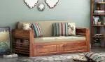 LAXMI NATURE WOOD Solid Wood Foster 3 Seater Sofa Cum Bed for Living Room | Three Seater Queen Size Sofa Bed for Home | Sofa Com Bed | Sheesham Wood Teak Brown Finish