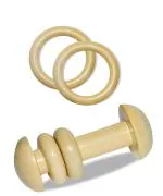 Vparents White Wood Baby Teether And Two Base Rattler (Pack of 3)
