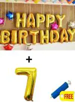 Festiko 7th Birthday Decorations Items (Happy Birthday Foil Balloon Pack Of 13 Letters, Gold, Number 7 Foil Balloons With Balloons Pump)