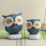 CraftVatika Resin Mother Owl with Baby Owl Decorative Showpiece, Owl Bird Family Figurine(Set of 2)