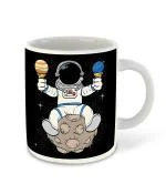 Whats Your Kick Space Planet Theme Cute Design Printed White Ceramic Coffee Mug and Tea Mug