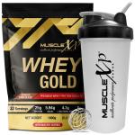 MuscleXP Whey Gold Protein - Premium Whey Protein Isolate with Digestive Enzymes, Double Chocolate, 1kg (Pouch) - Raw Material From USA + Shaker
