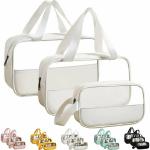 House of Quirk 3 Pack Makeup Toiletry Bag Cosmetic with Handle for Women(White)