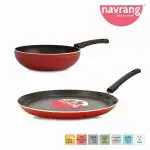 Navrang Red Aluminium Non-Stick Dosa Tawa 26 cm & Fry Pan 22 cm (2 pcs)