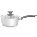 Get Plumm Stainless Steel Sauce Pan | Saucepan with Lid | 2.5 mm Thickness | Heavy Base with Tempered Glass Lid | Eco-Friendly | Gas and Induction Compatible | Silver Sauce Pan (20cm, 2.25 liters)