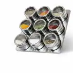 CARTZEYE Magnetic 9 PCS Spice Tins Set, Finish Spice Jars, Stainless Steel Round Storage Containers, Masala Box