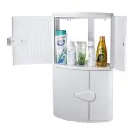 Cipla Plast Double Door White Plastic Multipurpose Bathroom Corner Cabinet Shelf 57x35x28 cm