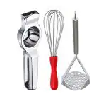 DreamBasket Stainless Steel Lemon Squeezer & Egg Whisk & Potato Masher for Kitchen