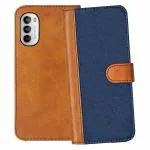 Knotyy MOTO G82, MOTOROLA G82 Blue and Brown Faux Leather Back Cover Flip Cover (Pack of 1)