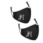 CENWELL (H Print) Washable Embroidery Stylish Cloth Face Mask with Adjustable Earloop & Nose Pin (Pack of 2)