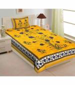 E Elma Yellow Cotton 104 Tc Printed Single Bedsheet With A Pillow Cover