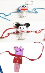 Kavim Kids RA 22385 Plastic (PVC) Rakhi Set (Pepa Pig, Doremon and Mickey Kids Light and whistle rakhi)