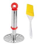 URBAN BUY Stainless Steel Pav Bhaji Masher With 1 Pcs Silicon Basting Mini Oil Brush Only and Multicolour, Pack of 2