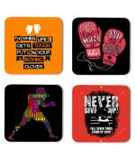 Whats Your Kick Boxing Forget How Much it Hurts And Try Again Quotes Printed Set Of 4 Coaster With Metal Stand