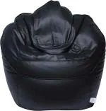 THREADVIBELIVING Black Leather Sofa Mudda Black Bean Bag Sofa With Bean Filling (XXXL)