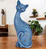 CRAFTIFY Cute Handicraft PolyResin Art Cat, Kitten (Blue/SkyBlue) for Table Decor, Home, Living Room, Office & Restaurant Decoration, Ideal Gifting Item for Occassions (Sky Blue)