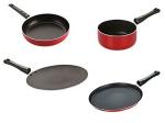 Nirlon 4 pcs of Red 3 Layer Non-stick Aluminium Coated Pots and Pans Cooking Combo Set
