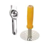 URBAN BUY Stainless Steel Lemon Squeezers With Wooden Handle Masher and Multicolour, (Pack of 2)