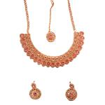 Glamaa Plated with Silver toned Pink & white american daimond Studed chocker neckleace and earrings