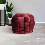 HAYASHI Ottoman Cube Pouffe - Maroon Basketweave Pattern Pouffe Accent Chair Square Seat & Footrest for Living Room, Bedroom, Nursery, Kids Room, Patio & Gym 22X22X18 INCHES (MAROON) Pouffe Seating | Mini Seating | Living Room Seating | Home Decor